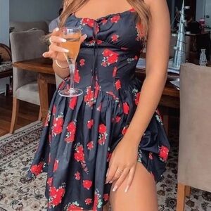 Tiger Mist Ruben Dress in Black with Red Roses (Size XS)